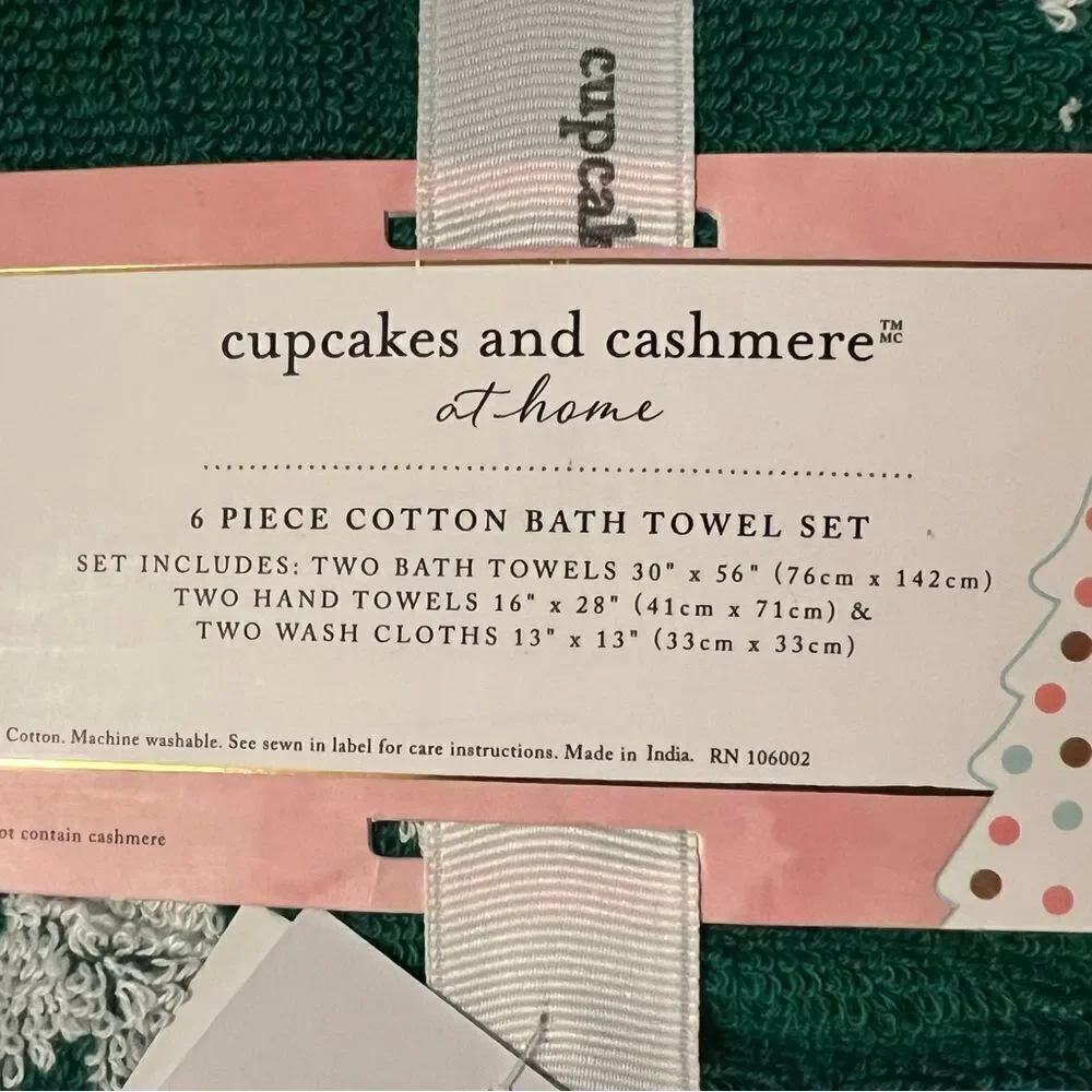 Cupcakes and Cashmere 6 Piece Green Cotton Bath Towel Set‎